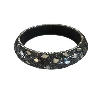 Black & Silver Mirror Bangle Bracelet | Chunky Statement Cuff, Modern Glam